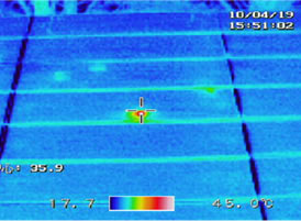 熱画像撮影による太陽電池アレイ等の過熱箇所の発見